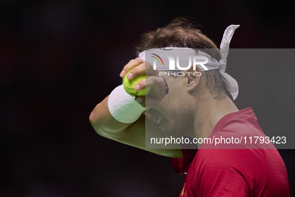 MALAGA, SPAIN - NOVEMBER 19: Rafa Nadal of Spain Team in his singles match against Botic van de Zandschulp of Netherlands in the Quarter-Fin...