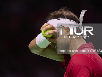 MALAGA, SPAIN - NOVEMBER 19: Rafa Nadal of Spain Team in his singles match against Botic van de Zandschulp of Netherlands in the Quarter-Fin...