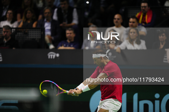 MALAGA, SPAIN - NOVEMBER 19: Rafa Nadal of Spain Team in his singles match against Botic van de Zandschulp of Netherlands in the Quarter-Fin...