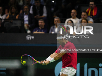 MALAGA, SPAIN - NOVEMBER 19: Rafa Nadal of Spain Team in his singles match against Botic van de Zandschulp of Netherlands in the Quarter-Fin...