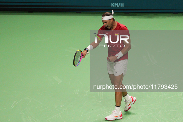 MALAGA, SPAIN - NOVEMBER 19: Rafa Nadal of Spain Team in his singles match against Botic van de Zandschulp of Netherlands in the Quarter-Fin...