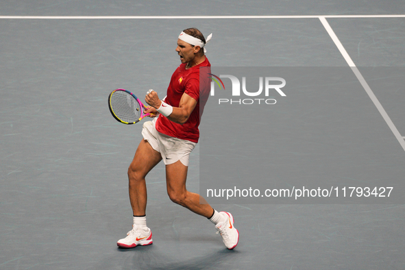 MALAGA, SPAIN - NOVEMBER 19: Rafa Nadal of Spain Team in his singles match against Botic van de Zandschulp of Netherlands in the Quarter-Fin...