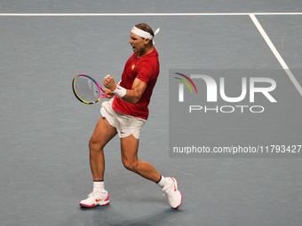 MALAGA, SPAIN - NOVEMBER 19: Rafa Nadal of Spain Team in his singles match against Botic van de Zandschulp of Netherlands in the Quarter-Fin...