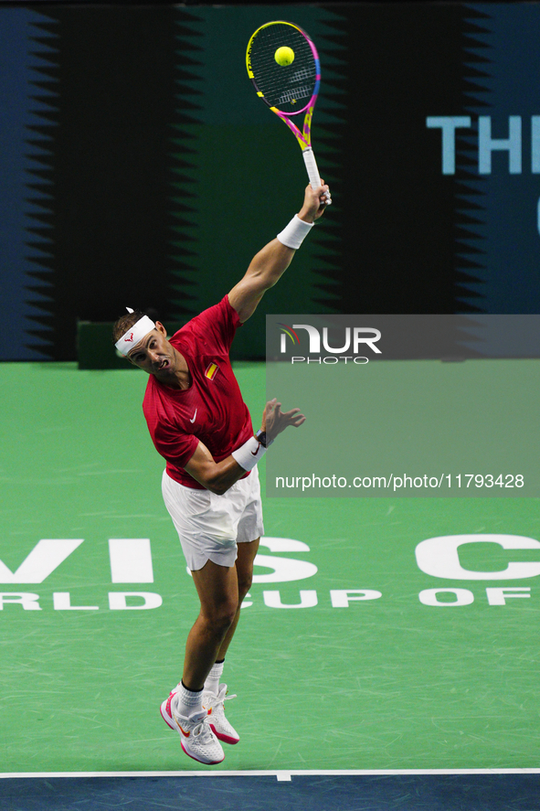 MALAGA, SPAIN - NOVEMBER 19: Rafa Nadal of Spain Team in his singles match against Botic van de Zandschulp of Netherlands in the Quarter-Fin...