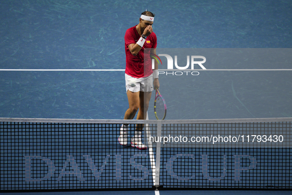 MALAGA, SPAIN - NOVEMBER 19: Rafa Nadal of Spain Team in his singles match against Botic van de Zandschulp of Netherlands in the Quarter-Fin...