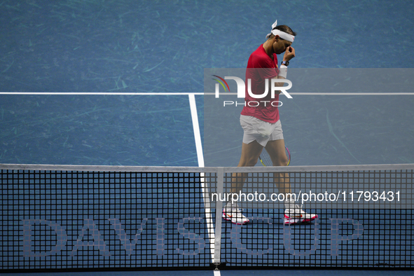 MALAGA, SPAIN - NOVEMBER 19: Rafa Nadal of Spain Team in his singles match against Botic van de Zandschulp of Netherlands in the Quarter-Fin...