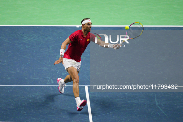 MALAGA, SPAIN - NOVEMBER 19: Rafa Nadal of Spain Team in his singles match against Botic van de Zandschulp of Netherlands in the Quarter-Fin...