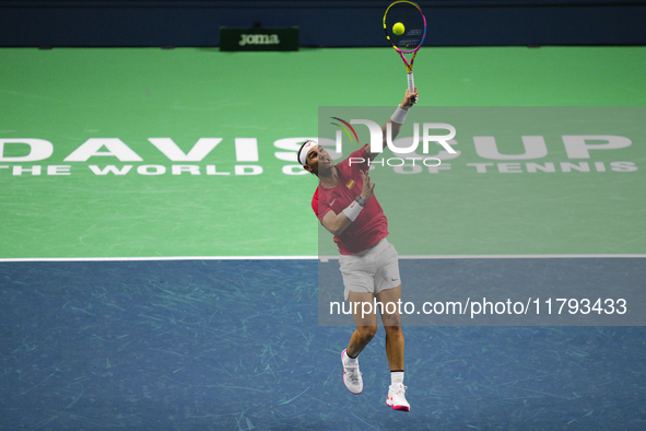 MALAGA, SPAIN - NOVEMBER 19: Rafa Nadal of Spain Team in his singles match against Botic van de Zandschulp of Netherlands in the Quarter-Fin...