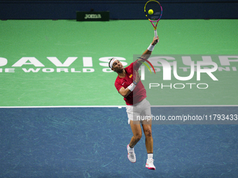 MALAGA, SPAIN - NOVEMBER 19: Rafa Nadal of Spain Team in his singles match against Botic van de Zandschulp of Netherlands in the Quarter-Fin...