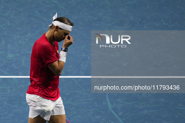 MALAGA, SPAIN - NOVEMBER 19: Rafa Nadal of Spain Team in his singles match against Botic van de Zandschulp of Netherlands in the Quarter-Fin...