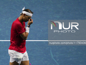 MALAGA, SPAIN - NOVEMBER 19: Rafa Nadal of Spain Team in his singles match against Botic van de Zandschulp of Netherlands in the Quarter-Fin...