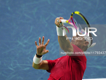 MALAGA, SPAIN - NOVEMBER 19: Rafa Nadal of Spain Team in his singles match against Botic van de Zandschulp of Netherlands in the Quarter-Fin...