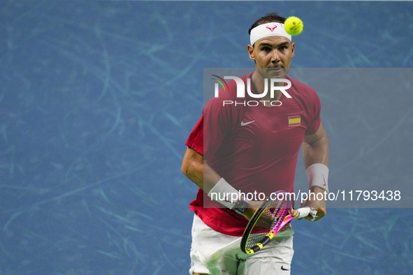 MALAGA, SPAIN - NOVEMBER 19: Rafa Nadal of Spain Team in his singles match against Botic van de Zandschulp of Netherlands in the Quarter-Fin...