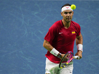 MALAGA, SPAIN - NOVEMBER 19: Rafa Nadal of Spain Team in his singles match against Botic van de Zandschulp of Netherlands in the Quarter-Fin...