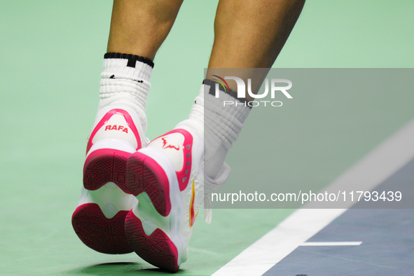 MALAGA, SPAIN - NOVEMBER 19: Datail of Rafa Nadal shoes Quarter-Final tie between Netherlands and Spain during the Davis Cup Final at Palaci...