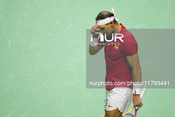 MALAGA, SPAIN - NOVEMBER 19: Rafa Nadal of Spain Team in his singles match against Botic van de Zandschulp of Netherlands in the Quarter-Fin...