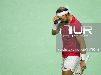 MALAGA, SPAIN - NOVEMBER 19: Rafa Nadal of Spain Team in his singles match against Botic van de Zandschulp of Netherlands in the Quarter-Fin...