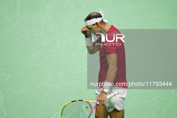 MALAGA, SPAIN - NOVEMBER 19: Rafa Nadal of Spain Team in his singles match against Botic van de Zandschulp of Netherlands in the Quarter-Fin...