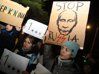 A protest is organized on the 1000th day of the war in Ukraine opposite the Embassy of the Russian Federation in Warsaw, Poland, on November...