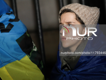 A protest is organized on the 1000th day of the war in Ukraine opposite the Embassy of the Russian Federation in Warsaw, Poland, on November...