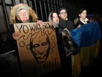 A protest is organized on the 1000th day of the war in Ukraine opposite the Embassy of the Russian Federation in Warsaw, Poland, on November...