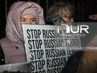 A protest is organized on the 1000th day of the war in Ukraine opposite the Embassy of the Russian Federation in Warsaw, Poland, on November...