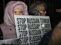 A protest is organized on the 1000th day of the war in Ukraine opposite the Embassy of the Russian Federation in Warsaw, Poland, on November...