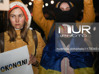 A protest is organized on the 1000th day of the war in Ukraine opposite the Embassy of the Russian Federation in Warsaw, Poland, on November...