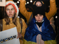 A protest is organized on the 1000th day of the war in Ukraine opposite the Embassy of the Russian Federation in Warsaw, Poland, on November...