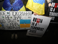 A protest is organized on the 1000th day of the war in Ukraine opposite the Embassy of the Russian Federation in Warsaw, Poland, on November...