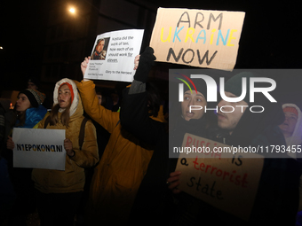 A protest is organized on the 1000th day of the war in Ukraine opposite the Embassy of the Russian Federation in Warsaw, Poland, on November...