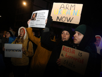 A protest is organized on the 1000th day of the war in Ukraine opposite the Embassy of the Russian Federation in Warsaw, Poland, on November...