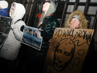 A protest is organized on the 1000th day of the war in Ukraine opposite the Embassy of the Russian Federation in Warsaw, Poland, on November...