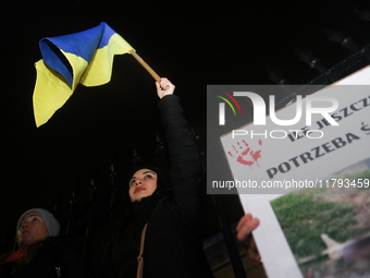 A protest is organized on the 1000th day of the war in Ukraine opposite the Embassy of the Russian Federation in Warsaw, Poland, on November...