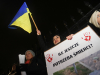 A protest is organized on the 1000th day of the war in Ukraine opposite the Embassy of the Russian Federation in Warsaw, Poland, on November...