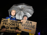 A protest is organized on the 1000th day of the war in Ukraine opposite the Embassy of the Russian Federation in Warsaw, Poland, on November...