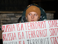 A protest is organized on the 1000th day of the war in Ukraine opposite the Embassy of the Russian Federation in Warsaw, Poland, on November...