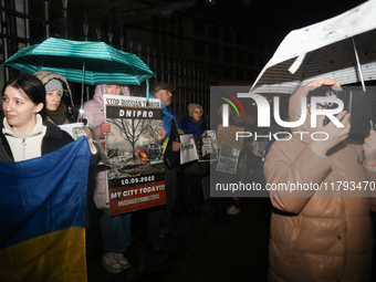 A protest is organized on the 1000th day of the war in Ukraine opposite the Embassy of the Russian Federation in Warsaw, Poland, on November...