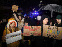 A protest is organized on the 1000th day of the war in Ukraine opposite the Embassy of the Russian Federation in Warsaw, Poland, on November...