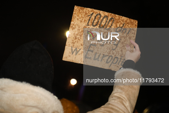 A protest is organized on the 1000th day of the war in Ukraine opposite the Embassy of the Russian Federation in Warsaw, Poland, on November...