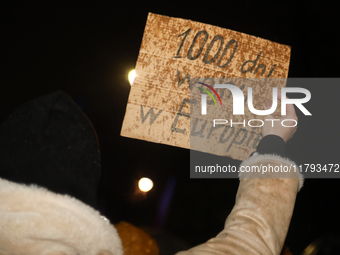 A protest is organized on the 1000th day of the war in Ukraine opposite the Embassy of the Russian Federation in Warsaw, Poland, on November...