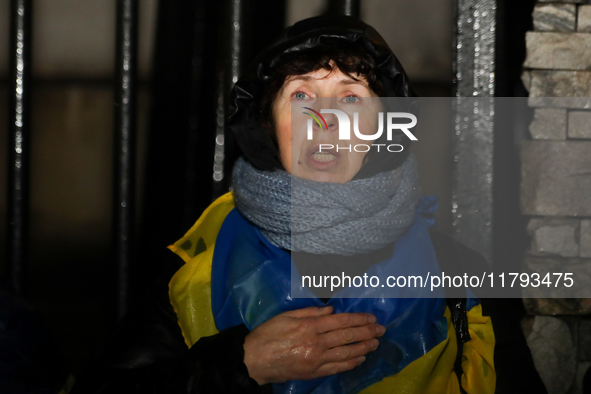 A protest is organized on the 1000th day of the war in Ukraine opposite the Embassy of the Russian Federation in Warsaw, Poland, on November...