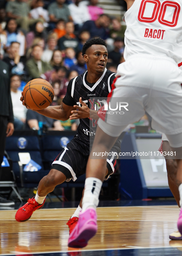 Tyson Walker #14 of the Texas Legends drives to the basket against the Memphis Hustle during the NBA G League regular season match at Comeri...