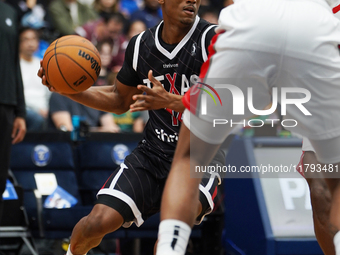 Tyson Walker #14 of the Texas Legends drives to the basket against the Memphis Hustle during the NBA G League regular season match at Comeri...