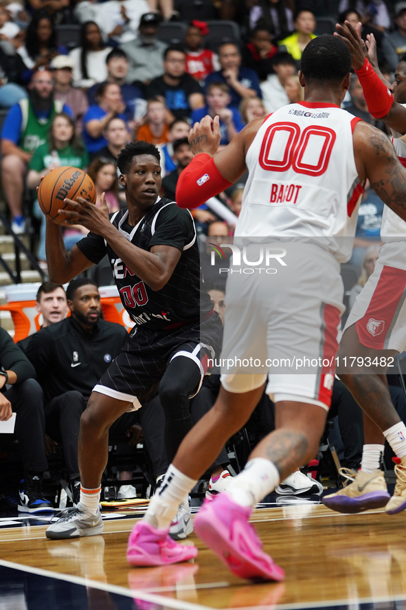 Jazian Gortman #00 of Texas Legends looks to pass the ball against Memphis Hustle during the NBA G League regular season match at Comerica C...