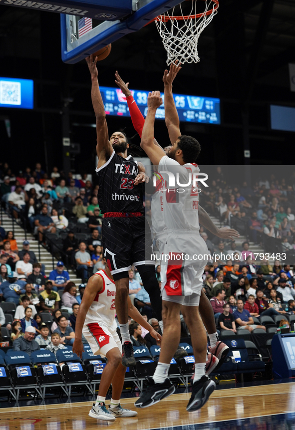 Phil Wheeler, #23 of the Texas Legends, drives to the basket against the Memphis Hustle during the NBA G League regular season match at Come...