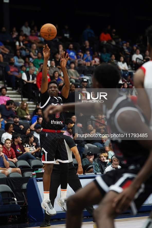 Jazian Gortman #00 of Texas Legends shoots the ball against Memphis Hustle during the NBA G League regular season match at Comerica Center i...