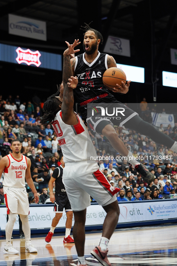 Phil Wheeler, #23 of the Texas Legends, drives to the basket against the Memphis Hustle during the NBA G League regular season match at Come...