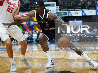 Emanuel Miller #3 of Texas Legends drives to the basket against Memphis Hustle during the NBA G League regular season match at Comerica Cent...