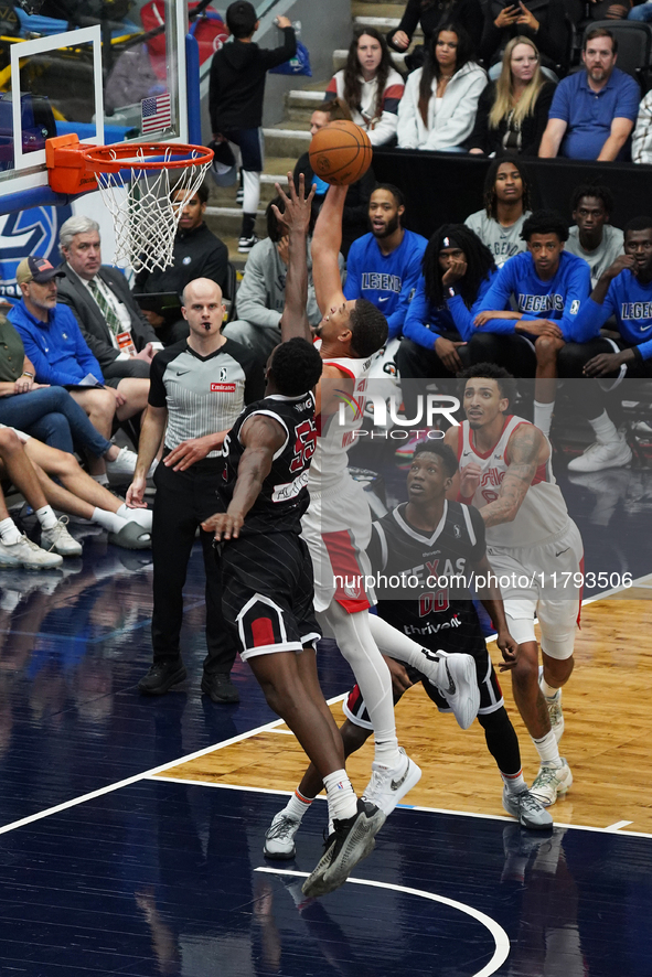 Lucas Williamson, number 12 of Memphis Hustle, drives to the basket against Texas Legends during the NBA G League regular season match at Co...